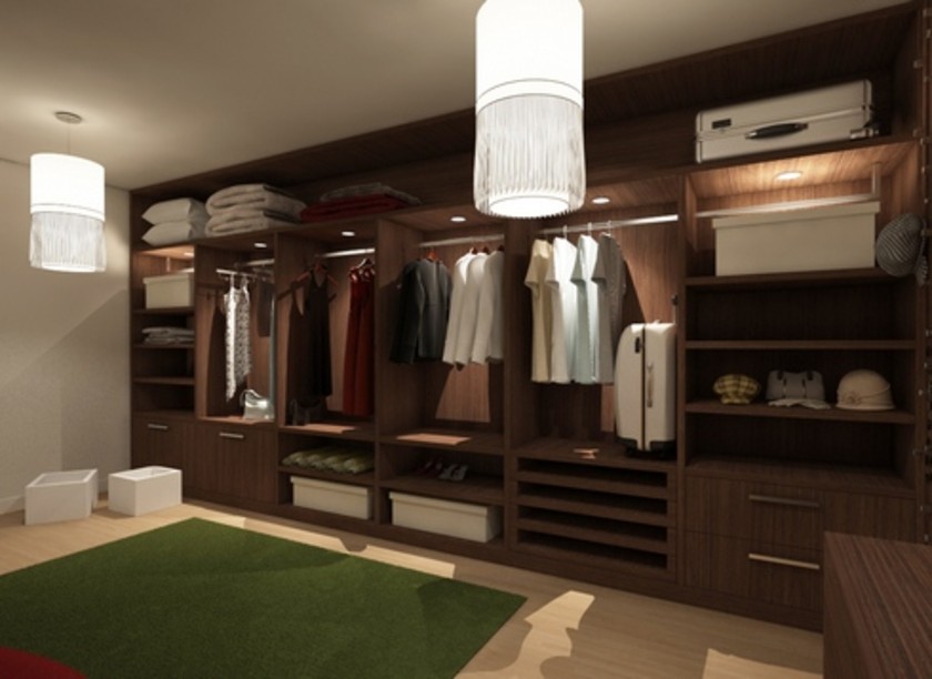 Классическая гардеробная комната из массива с подсветкой Омск